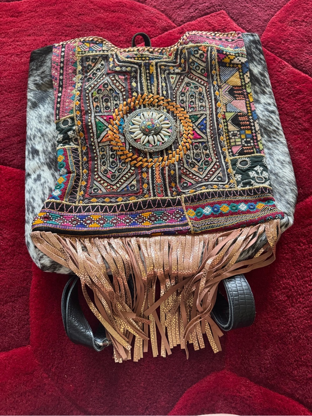 Bohemian Multicolor Embroidered Fringe Backpack
New from boutique without tags